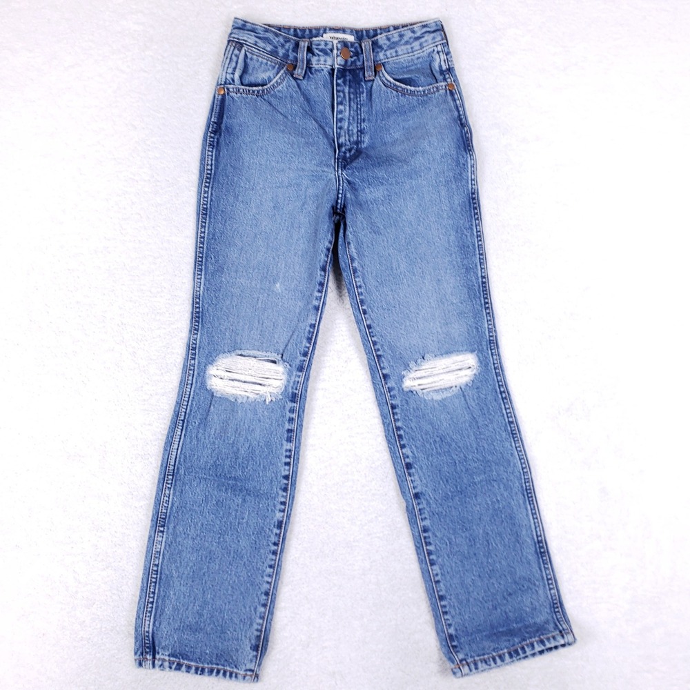 Wrangler Light Blue Straight Leg Jeans with Knee Rips